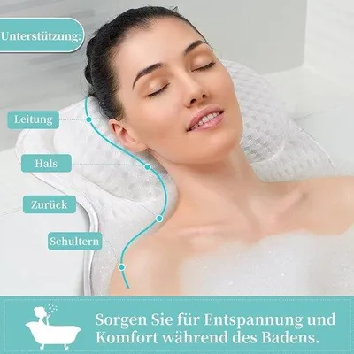 Produktbild von Famanu Badkissen mit 6 Saugnäpfen - Antirutsch 4D Air Mesh, aufblasbar, für alle Badewannen
