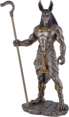 Produktbild von Bronze colorierte Figur Anubis - ägyptischer Gott des Todes mit Zepter