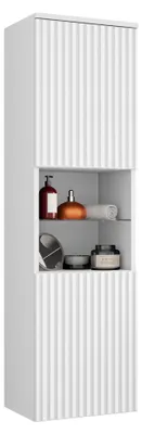 Produktbild von MIRJAN24 Badezimmerschrank Kertos Rillen, Badmöbel Hochschrank, Badezimmer (Farbe: Weiß / Weiß + Marmor Bianco), KI-generiertes Bild