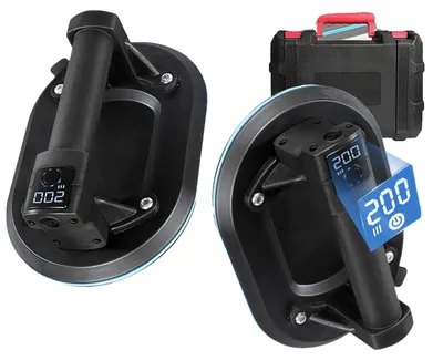 Immagine prodotto di Sollevatore a ventosa elettrico per vuoto, portata massima 200 kg, diametro della ventosa 200 mm, capacità della batteria 1800 mAh, tempo di ricarica 2-3 ore, autonomia 12 ore