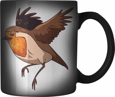 Produktbild von Trendation - Rotkehlchen Vogel Farbwechsel Zauber-Tasse Geschenk Grafik Geschenkdiee für Rotkehlchen-Liebhaber (Schwarz)