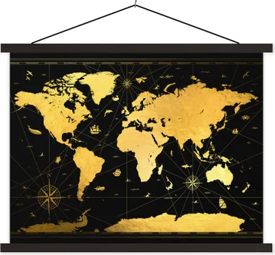 Produktbild von MuchoWow® Textilposter Weltkarte - Luxus - Gold 40x30 cm mit schwarzem Rahmen - Dekorationen