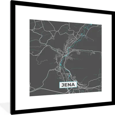 Produktbild von MuchoWow® Gerahmtes Poster Karte - Jena - Blau - Stadtplan - Deutschland 40x40 cm - Poster mit Schwarzem Bilderrahmen Wandposter Rahmen Foto Bilder - Poster - Plakat im Rahmen
