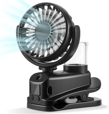 Produktbild von 360° Drehbarer Clip Ventilator mit 4 Geschwindigkeiten - Mini USB-C Lüfter mit Wasserkühlung, Leise für Büro, Kinderwagen, Schlafzimmer - Camping Akku