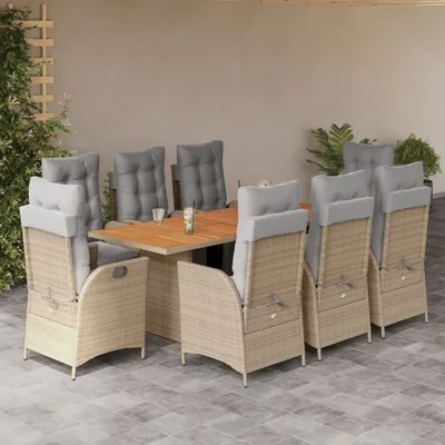 Produktbild von Möbel 9-tlg. Garten-Essgruppe mit Kissen Beigemischung Poly Rattan - Gartenmöbelset 3213375