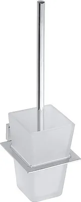 Produktbild von BASA WC-Bürstengarnitur mit Glasbehälter Messing Milchglas Chrom 112x360x150 mm für Bad & WC >> zum Bohren