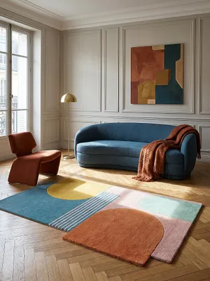 Zdjęcie produktu dla Wollany dywan o krótkim włosiu, abstrakcyjny wzór, wielokolorowy, 120x180 cm, do salonu, nowoczesny design, HALLEIN | Kadima Design