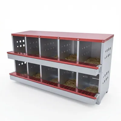 Hühnernestkasten 10 Fächer, 2 Ebenen, verzinkt, rot