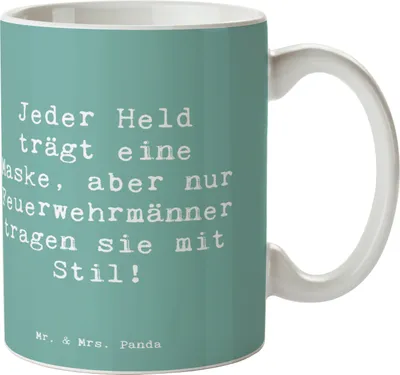 Produktbild von Mr. & Mrs. Panda Bedruckte Tasse Stilvolle Feuerwehrmann - Meeresbrise - Geschenk, Geschenkideen, Kaffeetasse, Hilfsbereitschaft, Keramiktasse, Berufspassion, Beruf, Mut