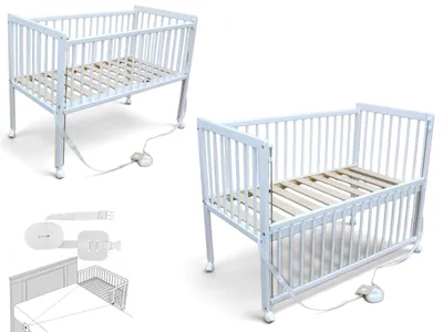 Produktbild von Kinderbett / Beistellbett / Babybett 2in1 120x60cm mit Gurt weiss