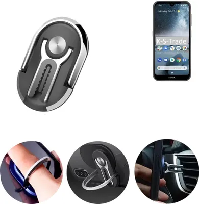 Produktbild von K-S-Trade 3in1 Smartphone-Ring Handy-Ring kompatibel mit Nokia 4.2 Fingerhalterung  Handyring Tischständer Lüftungsgitter-Halterung Tisch Ständer