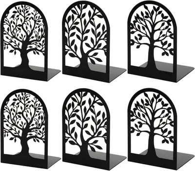 Produktbild von Dekorative, baumförmige Buchstützen, 3er-Set, zur Unterstützung schwerer Bücher in Büroregalen oder im modernen Wohnzimmer
