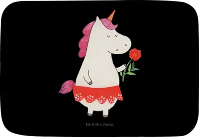 Produktbild von Mr. & Mrs. Panda Badezimmerteppich Einhorn Dame - Schwarz - Geschenk, Bachelorette, Frau, Badezimmer Matte, Unicorn, Badematte, Badteppich, Badvorleger, Bachelor