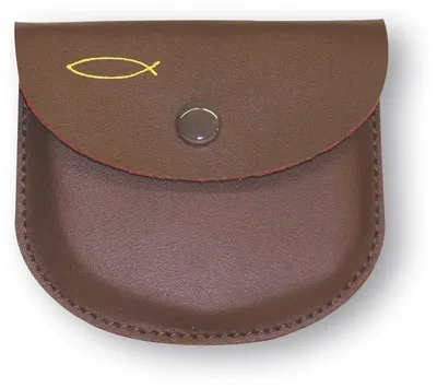 Produktbild von Leder-Rosenkranztäschchen mit goldenem Fischmotiv