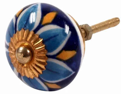 Produktbild von Kleiner Keramik Möbelknopf, Möbelknauf Möbelgriff, Schranktürknöpfe, Möbelknöpfe, Schubladengriff - Modell 79, Blau, 3*3*6,5 cm, Möbelknöpfe