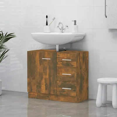 A bathroom vanity with a sink and cabinet.