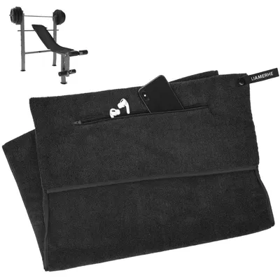 Obrázek produktu pro Fitness ručník z mikrovlákna s kapsou na zip, rozměry 120x50 cm, černý