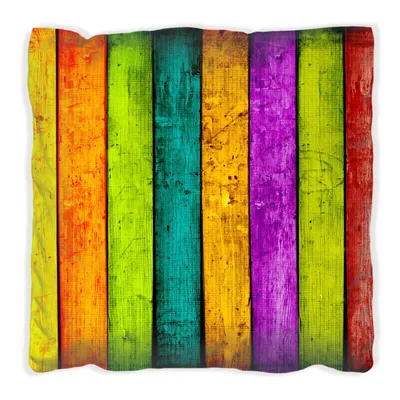 Produktbild von Wallario Premium Kissen, weiche Oberfläche, mit Motiv Buntes Holz - bunte Streifen mit Farbe und Holzstruktur, Größe: 30 x 30 cm, mit weißer Rückseite