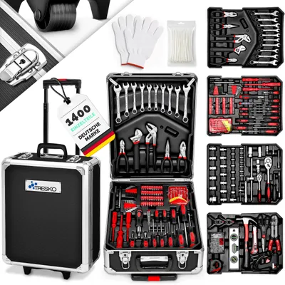 Image de TRESKO 1400 pièces - Mallette à outils anthracite - Boîte à outils - Set de mallettes à outils sur roulettes