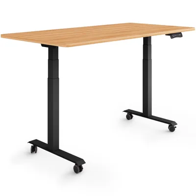 Produktbild von ESMART Germany EZX-132BM 140x70cm Ahorn-Nachbildung Ergonomischer Steh-Sitz-Schreibtisch auf Rollen Stufenlos elektrisch höhenverstellbar 65,5-130,5 cm 3 x Memory USB Ladeport Aktivitätserinnerung Schnelle Montage