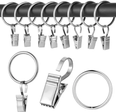 Produktbild von PromoHome® 50 Stück Vorhangclips mit Metallringen – Edelstahl, Silber, für Gardinen, Duschvorhänge, Fotos, Kabelmanagement