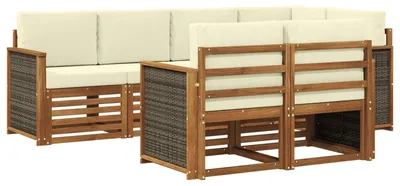 Image de Ensemble canapé d'angle vidaXL avec coussins (6 pièces), couleur naturel et crème
