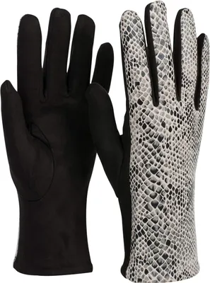 Produktbild von styleBREAKER Damen Stoff Fingerhandschuhe Schlangen Optik, Schwarz-Weiß