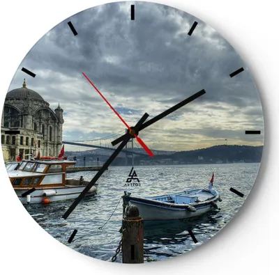 Produktbild von Wanduhr - Rund - Glasuhr - Architektur asien boot brücke - 40x40cm - Schleichendes Uhrwerk - Lautlos - zum Aufhängen bereit - Dekoration Modern - Wanddekoration aus Glas - C3AR40x40-2102