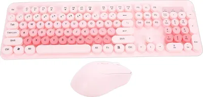 Obrázok produktu pre Bezdrôtová, roztomilá klávesnica a myš, 104 kláves, štýl písacieho stroja, retro, okrúhle klávesy, pre počítač, notebook, desktop, ružová farba