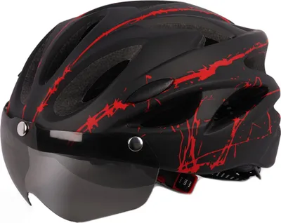 Produktbild von Ultraleichter Fahrradhelm für Erwachsene, Unisex, mit Schutzbrille für Outdoor-Sportarten, Schwarz, Rot