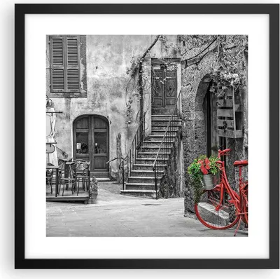 Produktbild von Gerahmtes Poster - Schwarzer Rahmen - Rot Fahrrad Allee - 40x40 cm - Wand Bild - Wanddeko - Wandbilder - Kunstposter - Wandposter - Bilderrahmen - Bilder - Kunstdruck - P2BAC40x40-4410