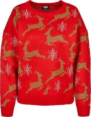Obrázek produktu pro Dámský svetr Urban Classics Ladies Oversized Christmas Sweater red/gold - S