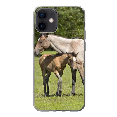 Produktbild von MuchoWow® Handyhülle Schutzhülle Hülle für iPhone 12 Pferde - Gras - Schatten Silikon Softcase Handy Hülle - Schutzhülle