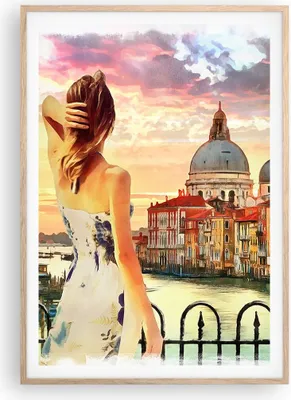 Produktbild von Gerahmtes Poster - Rahmen in heller Eiche - Venedig Brücke Wasser - 70x100 cm - Wand Bild - Wanddeko - Wandbilder - Wandposter - Bilderrahmen - Bilder - Kunstdruck - Wandbild - P2NPA70x100-3495