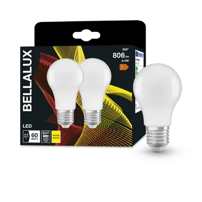 Produktbild von BELLALUX 075157026 E27 8.5W 2700K 2PACK LED-Lampe, Birnenform, Sockel E27, 8,5 Watt, Warmweiß, 2700 K,