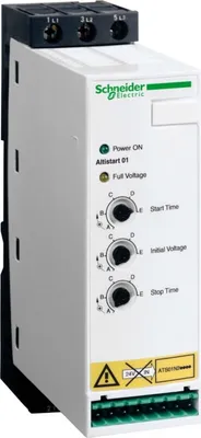 A Schneider Electric Altistart 01 soft starter is shown in a studio shot against a white background.