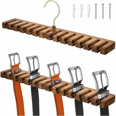 Riemenorganizer aus Holz, 360° drehbar, 14 Fächer, platzsparend
