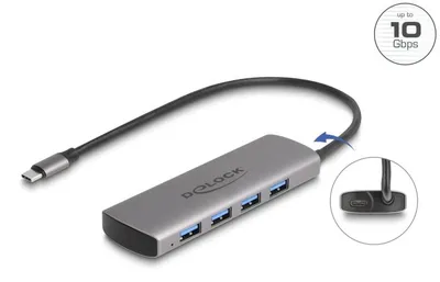 Produktbild von DeLOCK 64293, USB 3.2 Gen 1 (3.1 Gen 1) Type-C, USB 3.2 Gen 2 (3.1 Gen 2) Type-A, 10000 Mbit/s, Grau, Metall, 0,3 m