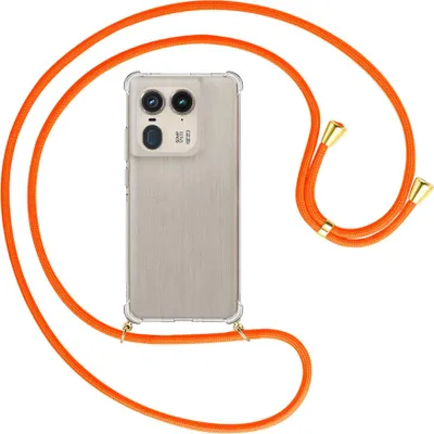Produktbild von Handykette Backcover-Schutzhülle mit Band (Metall goldfarben) für Motorola Edge 50 Ultra 5G - neonorange