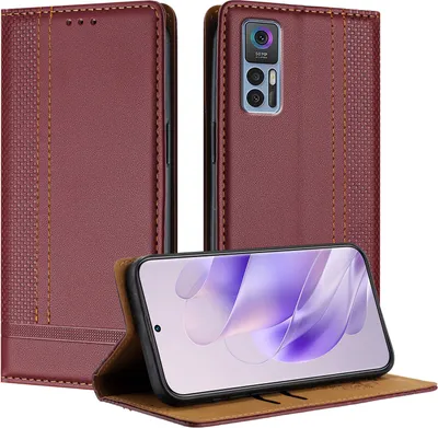 Produktbild von Handyhülle für TCL 30+ Leder Flip Klappbare Schutzhülle mit Standfunktion Dunkelrot