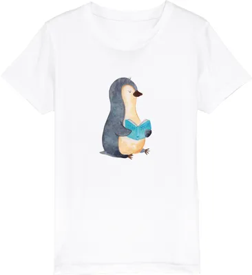 Produktbild von Mr. & Mrs. Panda Kleinkinder T-Shirt Pinguin Buch 7-8 Jahre (122/128) - Weiß - Geschenk, Kinder Baumwoll, Teenager, Kindershirt, Urlaub, Ausruhen, Nichtstun, Mädchen
