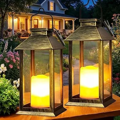 Zdjęcie produktu dla Latarnia solarna wisząca LED efekt płomienia vintage ogród prezent 2 szt.
