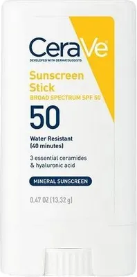 Produktbild von Sun Protection Stick, CeraVe, Mineralischer Sonnenschutz, mit Hyaluronsäure, Ceramiden und Zinkoxid, parfümfrei, gegen UVA und UVB, SPF 50, 13.32gr