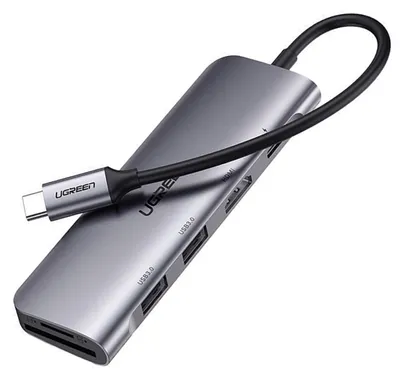 Immagine prodotto di Adattatore Ugreen Cm195 6W1 Usb-C - Hdmi / 2X Usb-A 3.0 / Usb-C Pd / Lettore Sd / Tf - Grigio