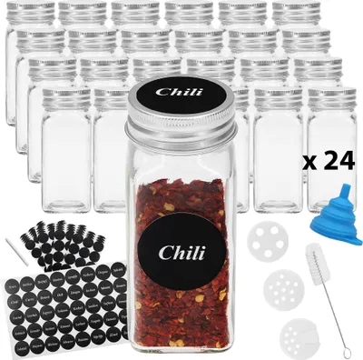 Produktbild von VonBueren Gewürzgläser eckig leer | Set mit 24 x 120 ml | Gewürzbehälter mit Streueinsatz | spice jars Glas | Gewürzstreuer aus Glas | Gewürzstreuer