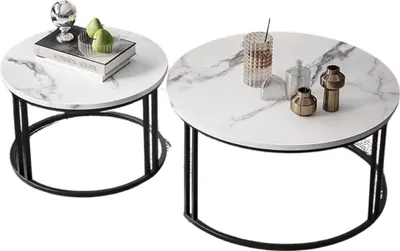 Produktbild von Couchtische Derloni – Glänzend Weiß – 2-teilig – Runde Nesttische – Wohnzimmer / Büro