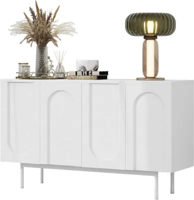 Produktbild von Sideboard mit 4 Türen im Bogenmuster für Esszimmer und Wohnzimmer,Kommode,Highboard(Weiß)