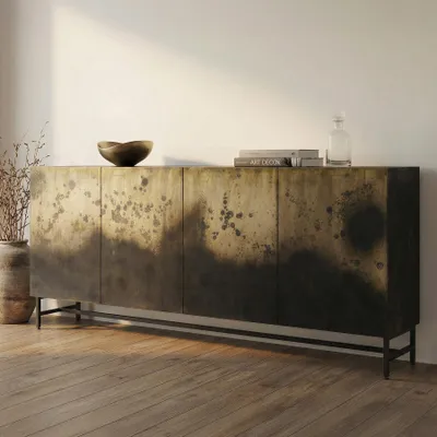 Produktbild von riess-ambiente Sideboard OXID 180cm schwarz gold massives Mangoholz Metall Soft Close 4 Türen