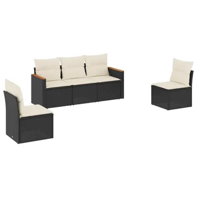 Produktbild von 5-tlg. Garten-Sofagarnitur mit Kissen Schwarz Poly Rattan