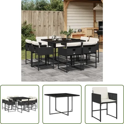 Produktbild von The Living Store 9-tlg. Garten-Essgruppe mit Kissen Schwarz Poly Rattan